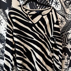 Charter Club Black and White Zebra V-Neck Sweater